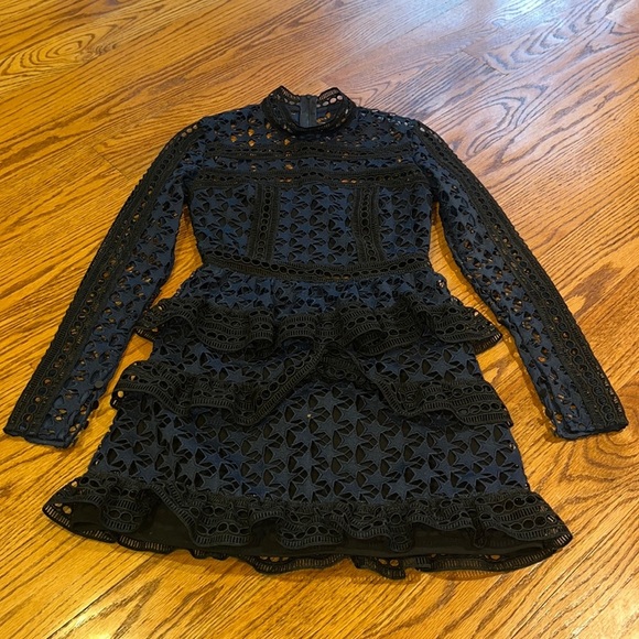 Self-portrait Woman’s Navy Lace Ruffle Dress Size US 2 - Picture 1 of 6
